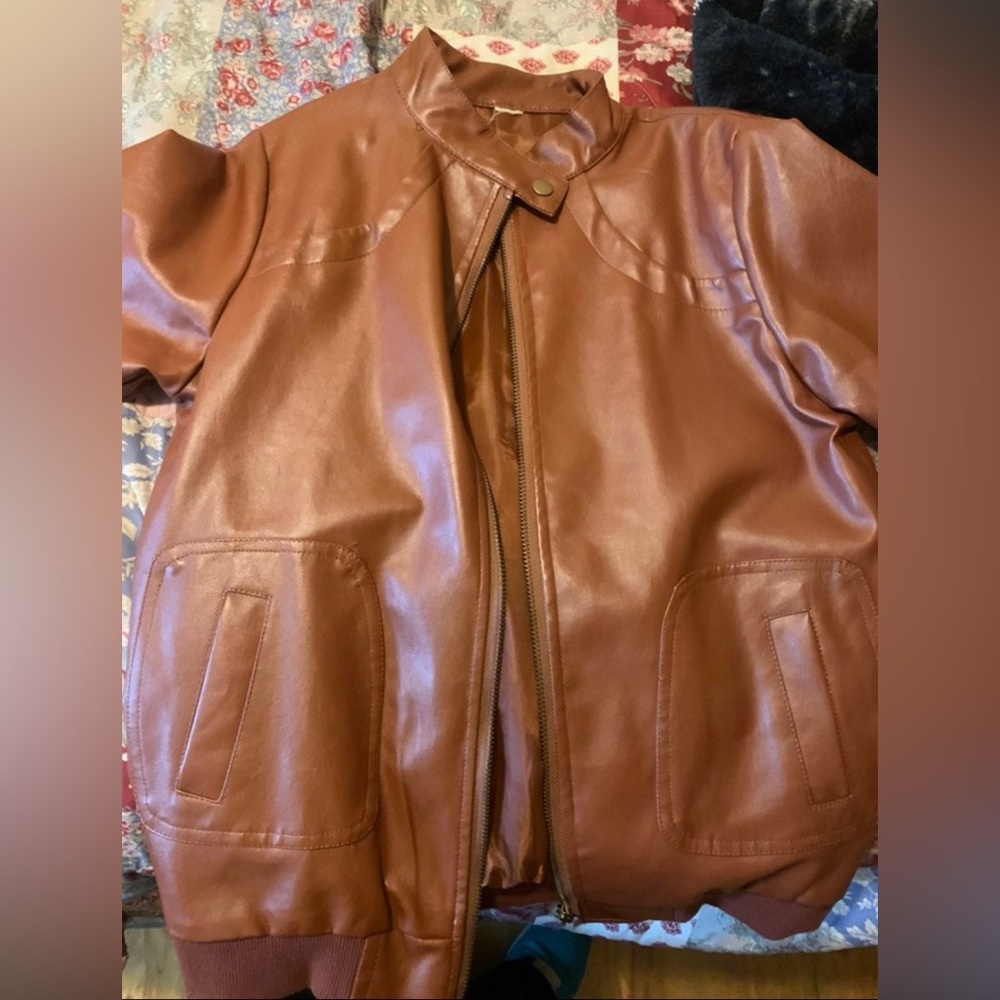 Brown Leather Jacket for Boys (Size 10/Medium)